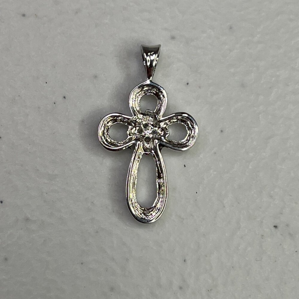 Small Cross Silver-Tone Pendant With Cubic Zirconia Accents - Picture 9 of 9